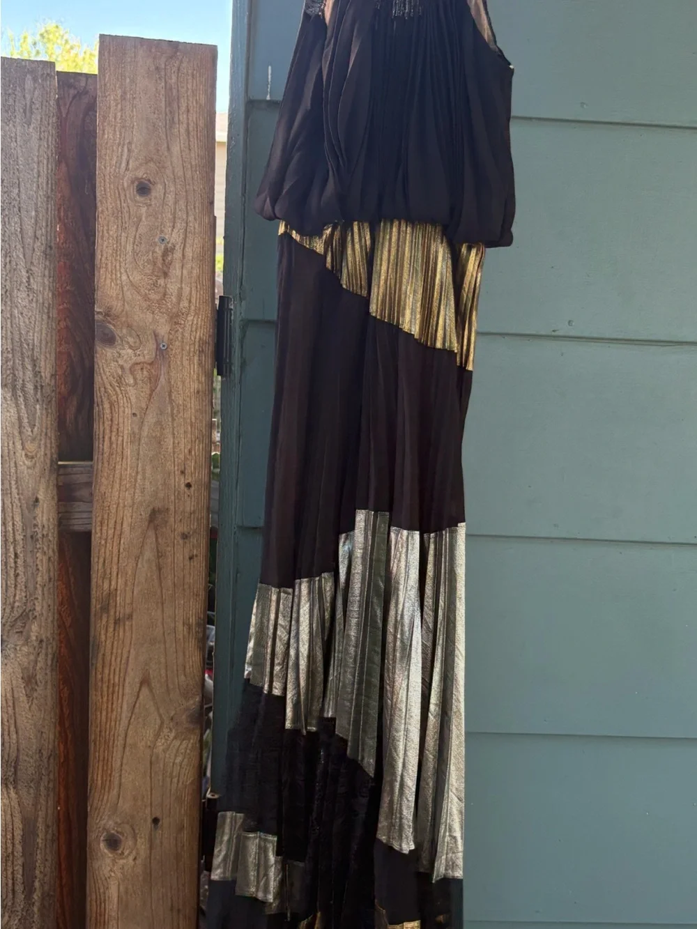 BCBGMaxAzria Black Maxi Dress with Gold and Silver Panels